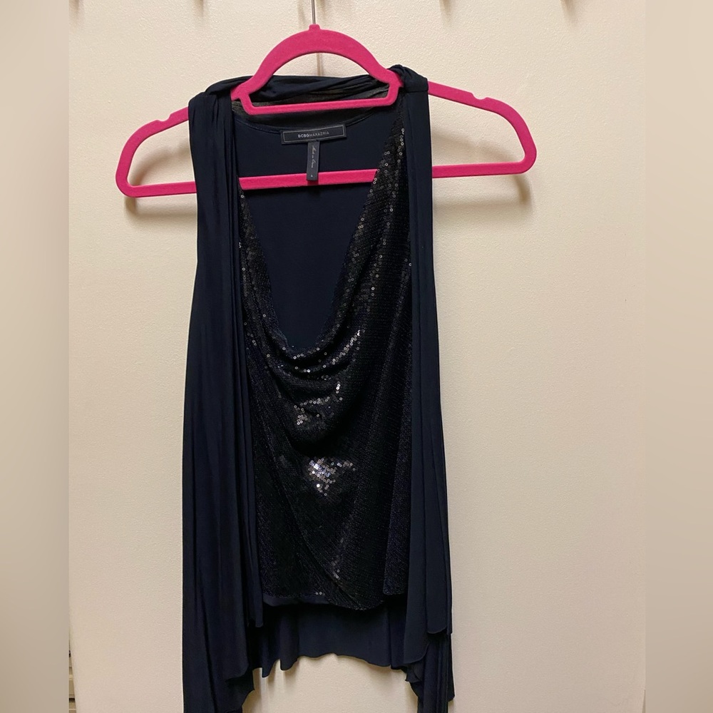 BCBC sequin cowl neck top